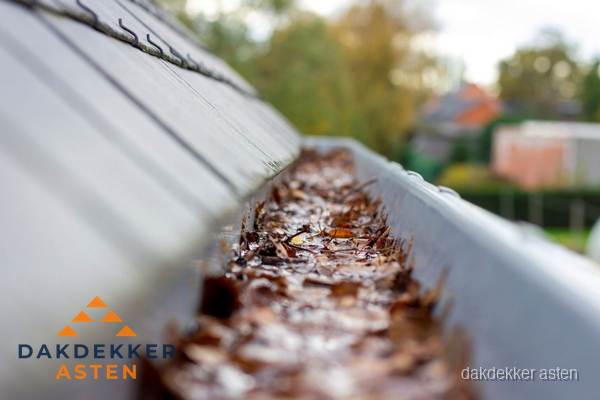 Verstopte dakgoot met bladeren schoonmaken in Asten Verstopte dakgoot met bladeren schoonmaken in Asten